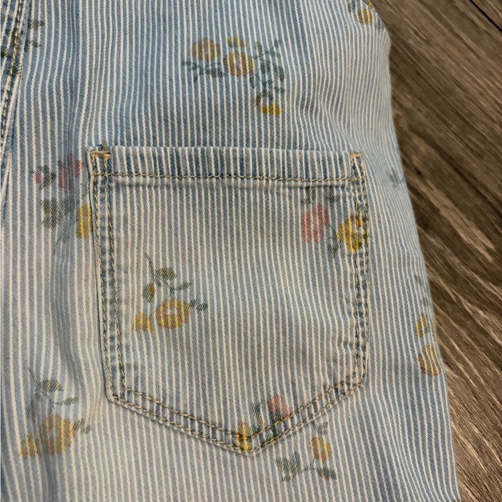 OshKosh B'gosh Light Blue Striped Overalls with Pastel Floral Print - Picture 6 of 7